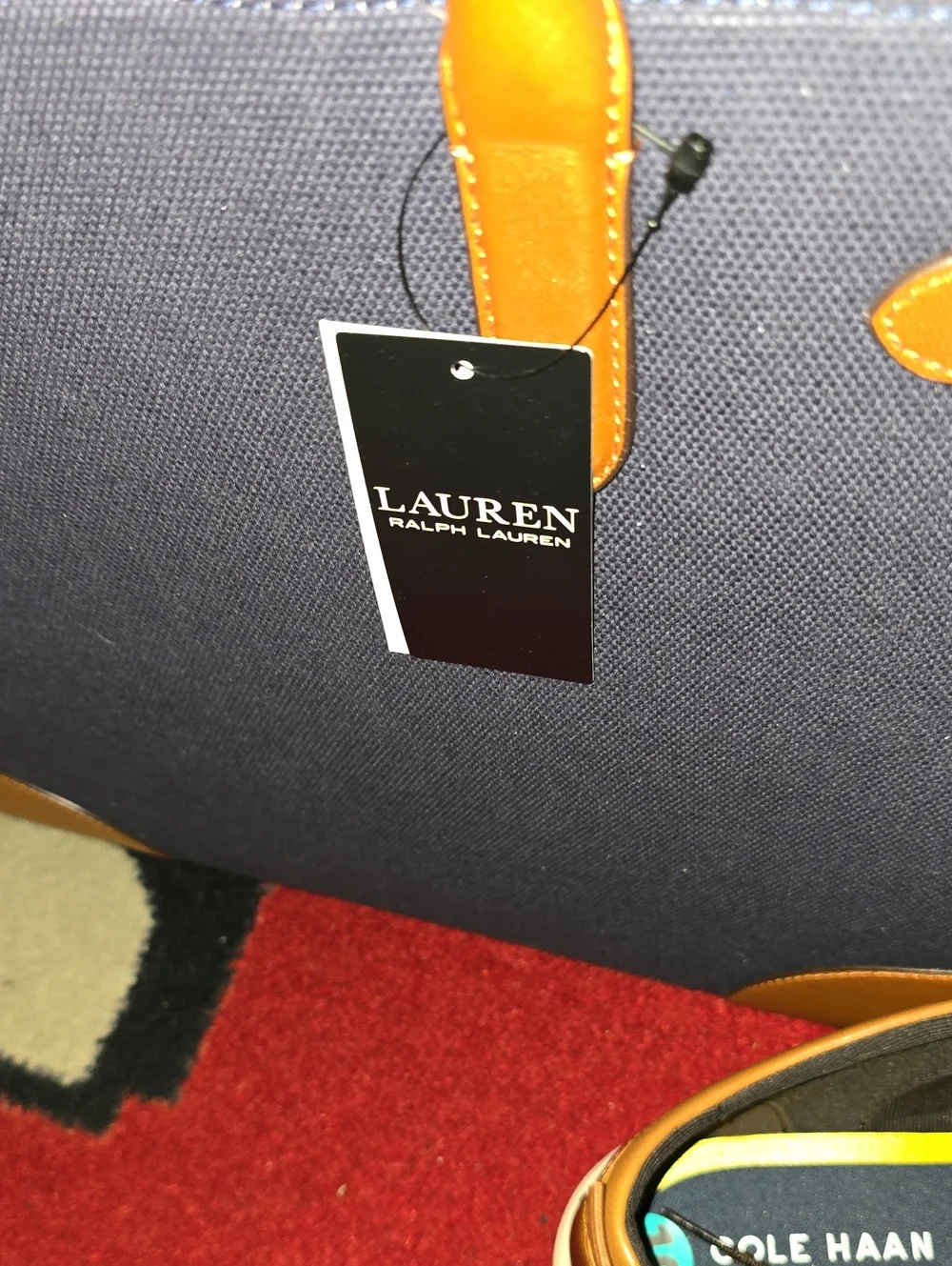 Ralph Lauren Navy Canvas and Brown Leather Tote - Picture 7 of 9